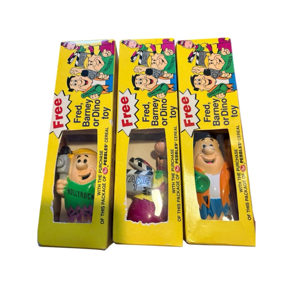 1992 Flintstones Fred, Barney & Dino Fruity Pebbles Giveaway PVC Figures NIB
